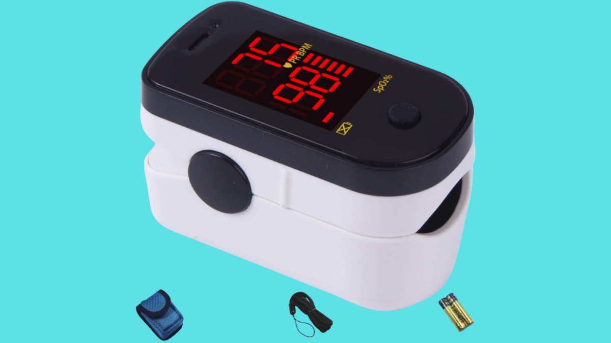 CHOICEMMED Black Finger Pulse Oximeter - Blood Oxygen Saturation Monitor Great as SPO2 Pulse Oximeter - Portable Oxygen Sensor with Included Batteries - O2 Saturation Monitor with Carry Pouch